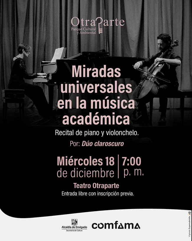 Clic en la imagen para obtener más información sobre el recital de piano y violonchelo «Miradas universales en la música académica».